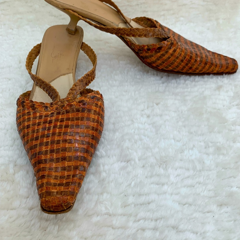 Woven leather mules